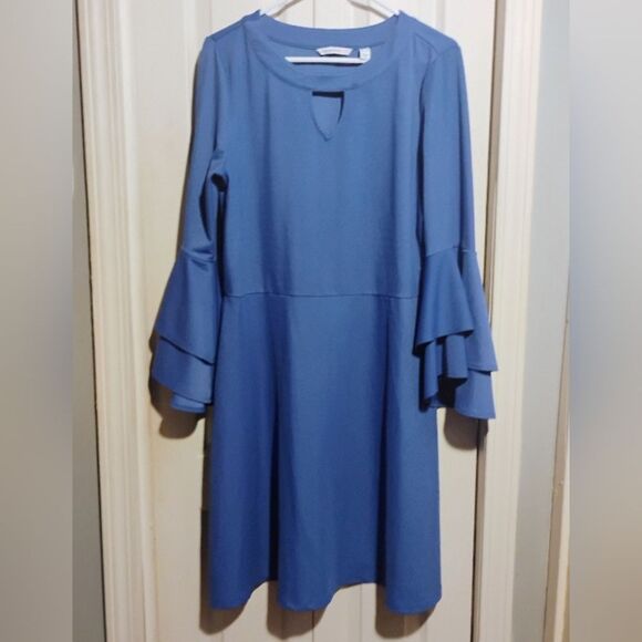 Isaac Mizrahi Blue Long Sleeve Dress - Picture 1 of 9